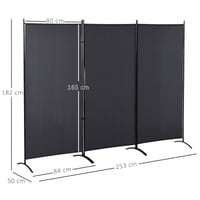 HOMCOM Paravan despărțitor cu 3 panouri 253x50x182 cm, marchiză laterală gri închis pentru balcon 5