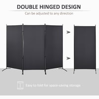 HOMCOM Paravan despărțitor cu 3 panouri 253x50x182 cm, marchiză laterală gri închis pentru balcon 3