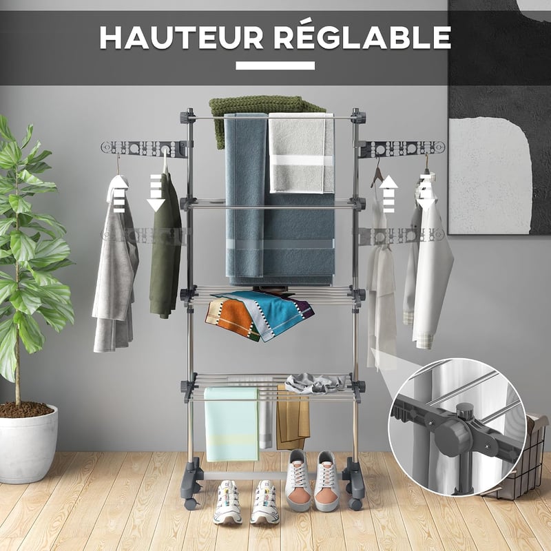 HOMCOM 4 szintes összecsukható ruhaszárító szárnyakkal 142x55x172 cm