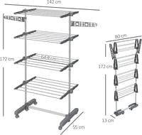 HOMCOM 4 szintes összecsukható ruhaszárító szárnyakkal 142x55x172 cm 7