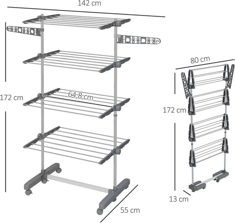 HOMCOM 4 szintes összecsukható ruhaszárító szárnyakkal 142x55x172 cm