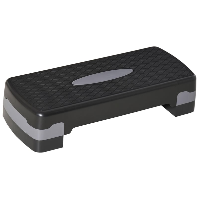 HOMCOM aerobik fitness steper 68x29x15 cm, 2 razine visine, neklizajuća površina, crno-siva