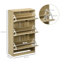 HOMCOM Botník s 3 výklopnými priehradkami pre 18 párov topánok, 63x24x117 cm, dekor dub 3