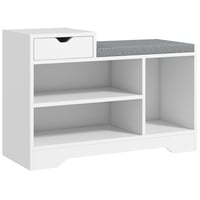 HOMCOM Cipőtároló pad fiókkal és 3 rekesszel, 76,5x30x52 cm, fehér, kárpitozott ülőfelülettel 1