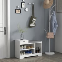 HOMCOM Cipőtároló pad fiókkal és 3 rekesszel, 76,5x30x52 cm, fehér, kárpitozott ülőfelülettel 2