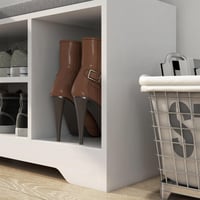 HOMCOM Cipőtároló pad fiókkal és 3 rekesszel, 76,5x30x52 cm, fehér, kárpitozott ülőfelülettel 9