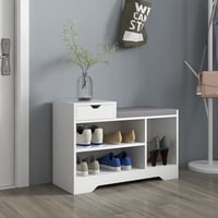 HOMCOM Cipőtároló pad fiókkal és 3 rekesszel, 76,5x30x52 cm, fehér, kárpitozott ülőfelülettel 7