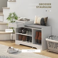 HOMCOM Cipőtároló pad fiókkal és 3 rekesszel, 76,5x30x52 cm, fehér, kárpitozott ülőfelülettel 4