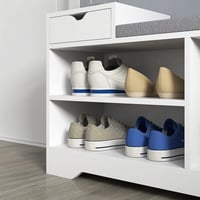 HOMCOM Cipőtároló pad fiókkal és 3 rekesszel, 76,5x30x52 cm, fehér, kárpitozott ülőfelülettel 8