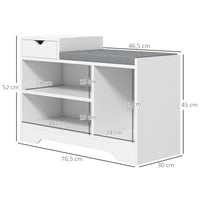 HOMCOM Cipőtároló pad fiókkal és 3 rekesszel, 76,5x30x52 cm, fehér, kárpitozott ülőfelülettel 3