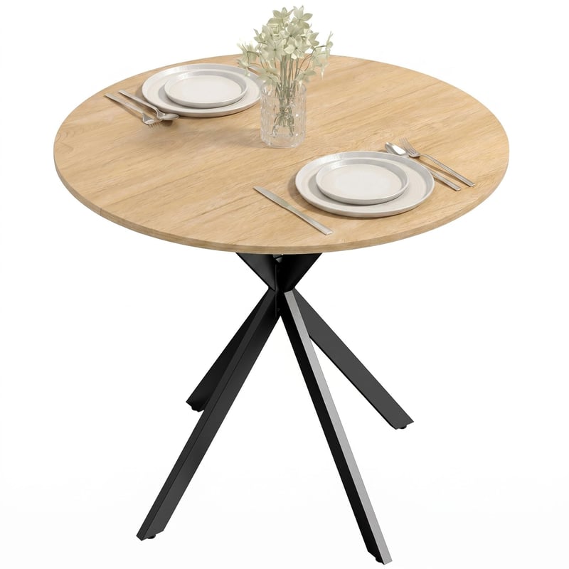 Jedálenský stôl HOMCOM pre 2 osoby v industriálnom štýle, Ø 80 cm, s doskou v dekore duba