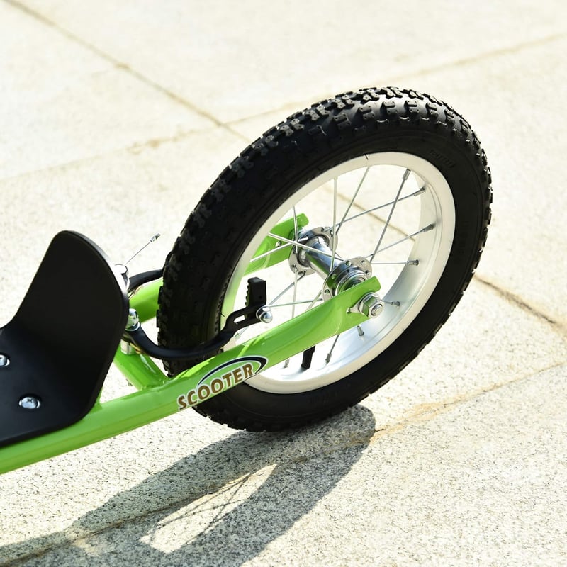 HOMCOM Gyermek Roller 5 Éves Kortól - Nagy Kerekekkel, Állítható Kormánymagassággal, Hátsó Fékkel, Zöld Acélvázzal, 100 kg Teherbírással