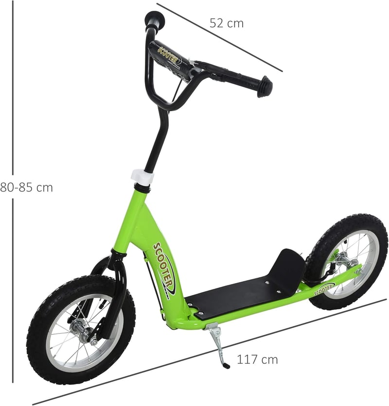 HOMCOM Gyermek Roller 5 Éves Kortól - Nagy Kerekekkel, Állítható Kormánymagassággal, Hátsó Fékkel, Zöld Acélvázzal, 100 kg Teherbírással