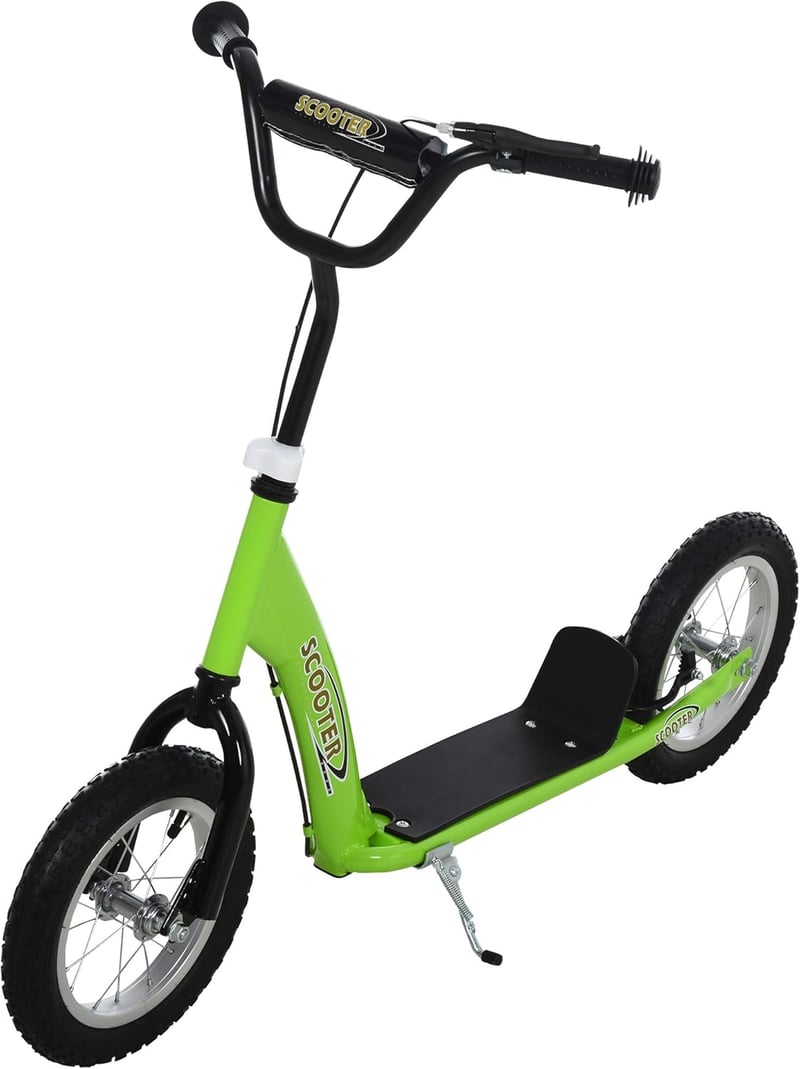 HOMCOM Gyermek Roller 5 Éves Kortól - Nagy Kerekekkel, Állítható Kormánymagassággal, Hátsó Fékkel, Zöld Acélvázzal, 100 kg Teherbírással