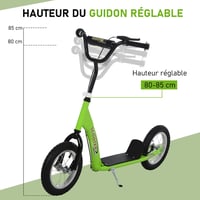 HOMCOM Gyermek Roller 5 Éves Kortól - Nagy Kerekekkel, Állítható Kormánymagassággal, Hátsó Fékkel, Zöld Acélvázzal, 100 kg Teherbírással 4