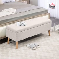 Bancă Tapițată cu Spațiu de Depozitare HOMCOM pe Picioare din Lemn, 110x39x45 cm, Verde Deschis - Bancă cu Depozitare pentru Sufragerie 2