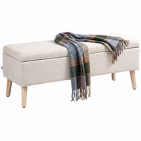 Bancă Tapițată cu Spațiu de Depozitare HOMCOM pe Picioare din Lemn, 110x39x45 cm, Verde Deschis - Bancă cu Depozitare pentru Sufragerie 1
