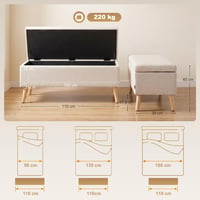 Bancă Tapițată cu Spațiu de Depozitare HOMCOM pe Picioare din Lemn, 110x39x45 cm, Verde Deschis - Bancă cu Depozitare pentru Sufragerie 3