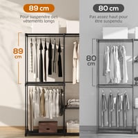 Dulap pentru haine HOMCOM din material textil cu bară pentru umerașe și rafturi, 111 x 43 x 185 cm, Negru, pentru dormitor sau dressing 3