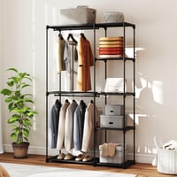 Dulap pentru haine HOMCOM din material textil cu bară pentru umerașe și rafturi, 111 x 43 x 185 cm, Negru, pentru dormitor sau dressing 9