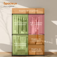 Dulap pentru haine HOMCOM din material textil cu bară pentru umerașe și rafturi, 111 x 43 x 185 cm, Negru, pentru dormitor sau dressing 4