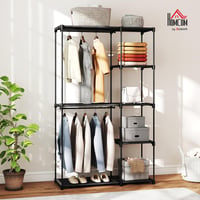 Dulap pentru haine HOMCOM din material textil cu bară pentru umerașe și rafturi, 111 x 43 x 185 cm, Negru, pentru dormitor sau dressing 2