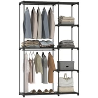 Dulap pentru haine HOMCOM din material textil cu bară pentru umerașe și rafturi, 111 x 43 x 185 cm, Negru, pentru dormitor sau dressing 1