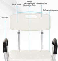 HOMCOM Zuhanyzó Szék Ergonomikus Állítható Magasságú Csúszásgátló Lábakkal Levehető Karfákkal 136kg Terhelhetőség Alumínium Fehér 4
