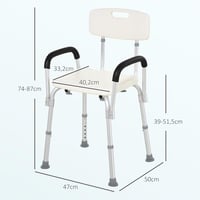 HOMCOM Zuhanyzó Szék Ergonomikus Állítható Magasságú Csúszásgátló Lábakkal Levehető Karfákkal 136kg Terhelhetőség Alumínium Fehér 7