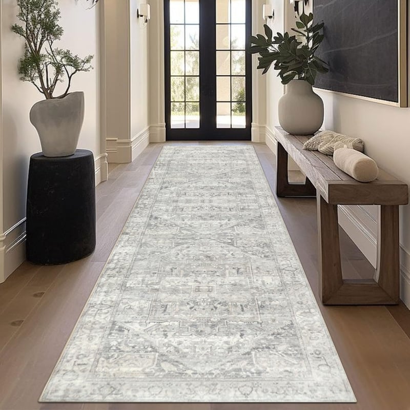Homcomodar Boho Futó Szőnyeg 80x300cm Mosható Vintage Konyhai Futószőnyeg - 80 x 300 cm (Rechteckig), Beige Grey