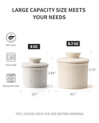 Keramická dóza na maslo Home Decor s poklopom, 250 g, prúžkovaná s reaktívnou glazúrou, maselnička s vodným chladením na kuchynskú linku – veľká, škvrnitá krémová farba 2