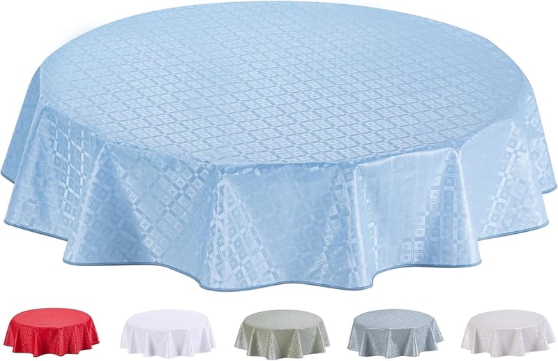 Home Direct Kerek Vinil Abrosz 155 cm - Kék-Szürke, Vízlepergető, Mosható Asztalterítő Konyhába, Étkezőbe, Kertbe