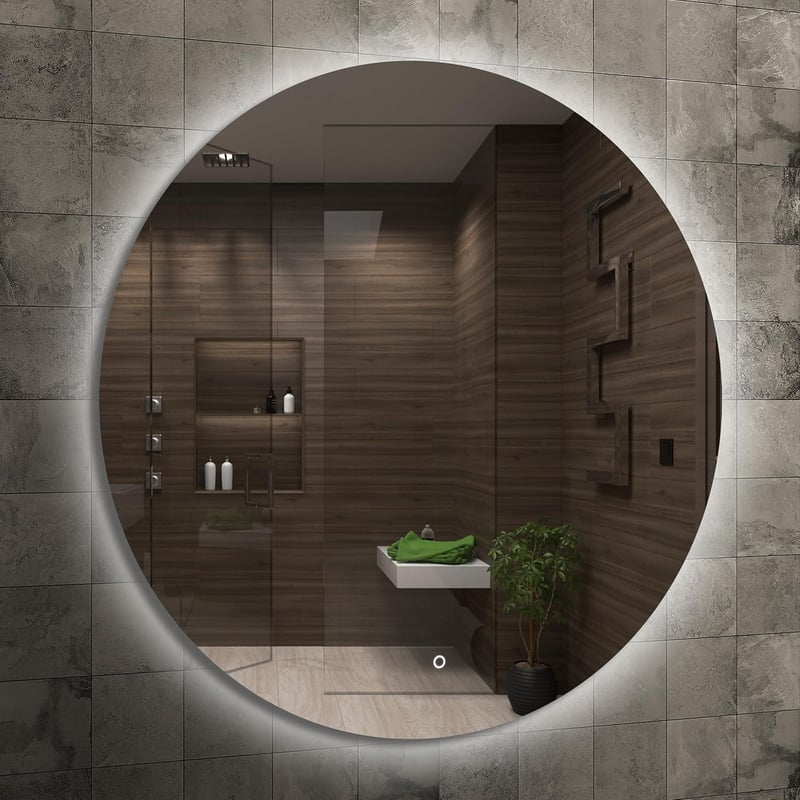Home Glow 80 cm Kerek Fürdőszobai LED Tükör Érintőkapcsolóval - Természetes Fehér Háttérvilágítás, Üveg Keret, EU Gyártás