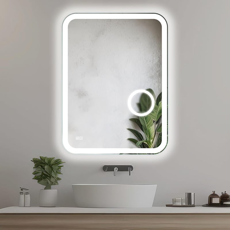 Home Glow LED Fürdőszobai Tükör 60x80 cm Világítással és Páramentesítővel - Érintőszenzoros Fali Sminktükör COB Szegélyvilágítással