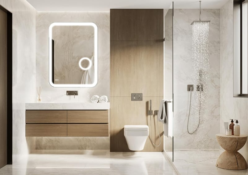 Home Glow LED Fürdőszobai Tükör 60x80 cm Világítással és Páramentesítővel - Érintőszenzoros Fali Sminktükör COB Szegélyvilágítással