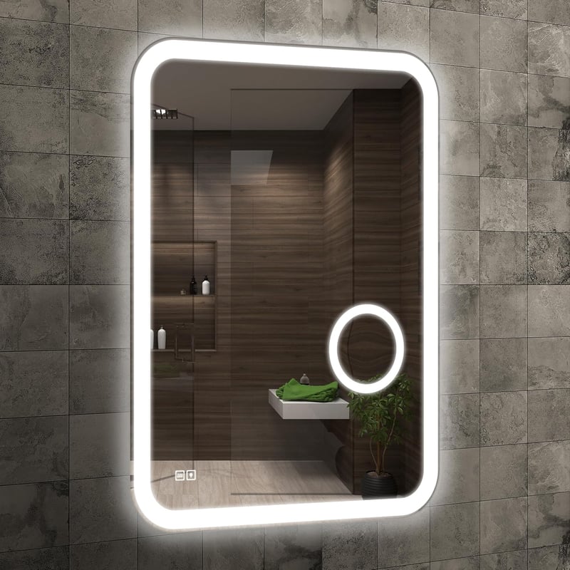 Home Glow LED Fürdőszobai Tükör 60x80 cm Világítással és Páramentesítővel - Érintőszenzoros Fali Sminktükör COB Szegélyvilágítással