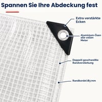 Home It Garden prozirna PE cerada 4x8 m, 120 g/m², vodootporna, otporna na UV zračenje, ojačana — cerada poderana na 2 mjesta (stanje: vidi drugu sliku) 4