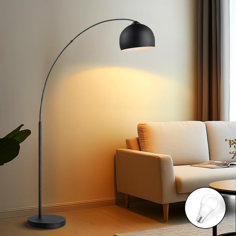 Home Sweet Home Collection ipari vintage ívlámpa fekete fém árnyékolóval, 172 cm, LED fényforrás