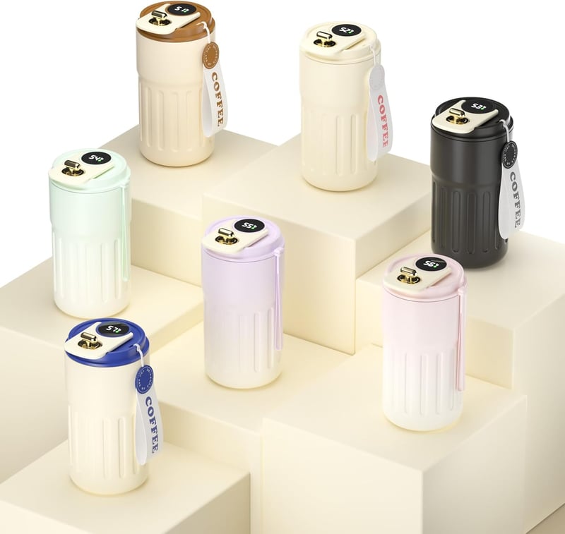 Homealexa 410ml Hőtartó Utazó Kávésbögre Digitális Kijelzővel Rozsdamentes Acél - 410 ml, A-coffee