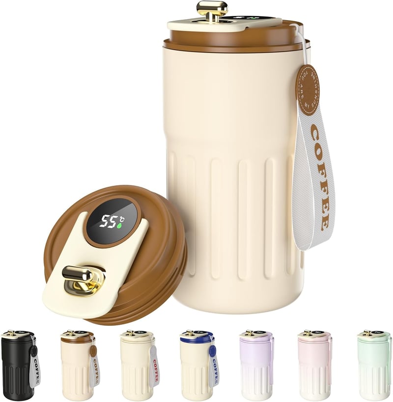 Homealexa 410ml Hőtartó Utazó Kávésbögre Digitális Kijelzővel Rozsdamentes Acél - 410 ml, A-coffee