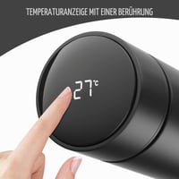 Termos Homealexa 500 ml, sticlă de băut din oțel inoxidabil 304 cu izolație în vid, afișaj digital al temperaturii cu ecran tactil LED, negru 2