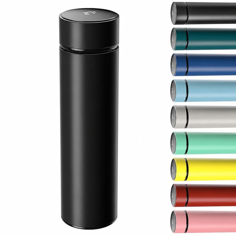 Termos Homealexa 500 ml, sticlă de băut din oțel inoxidabil 304 cu izolație în vid, afișaj digital al temperaturii cu ecran tactil LED, negru