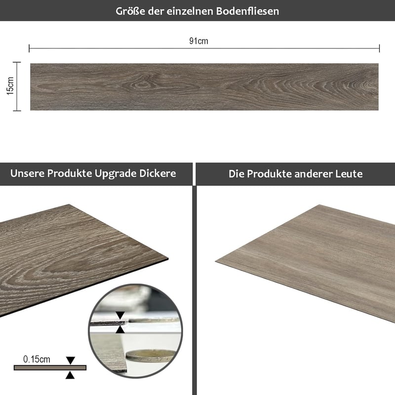 Homease öntapadós PVC padló, vízálló vinyl csempe, fa hatású, 91x15 cm, 72 db