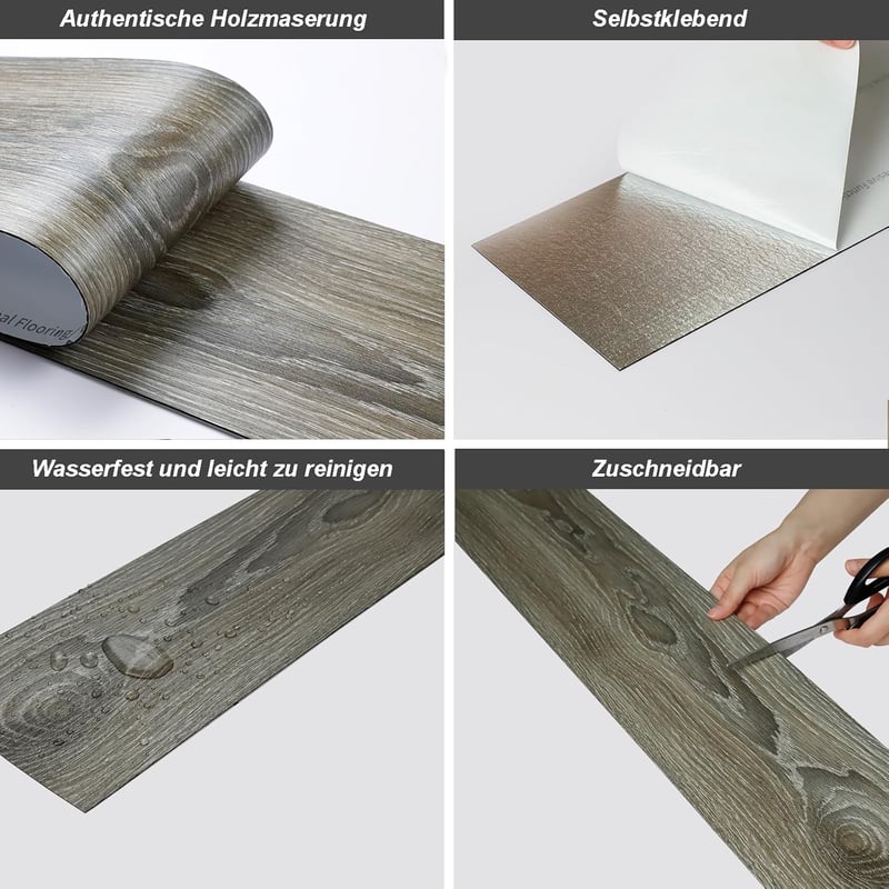 Homease öntapadós PVC padló, vízálló vinyl csempe, fa hatású, 91x15 cm, 72 db
