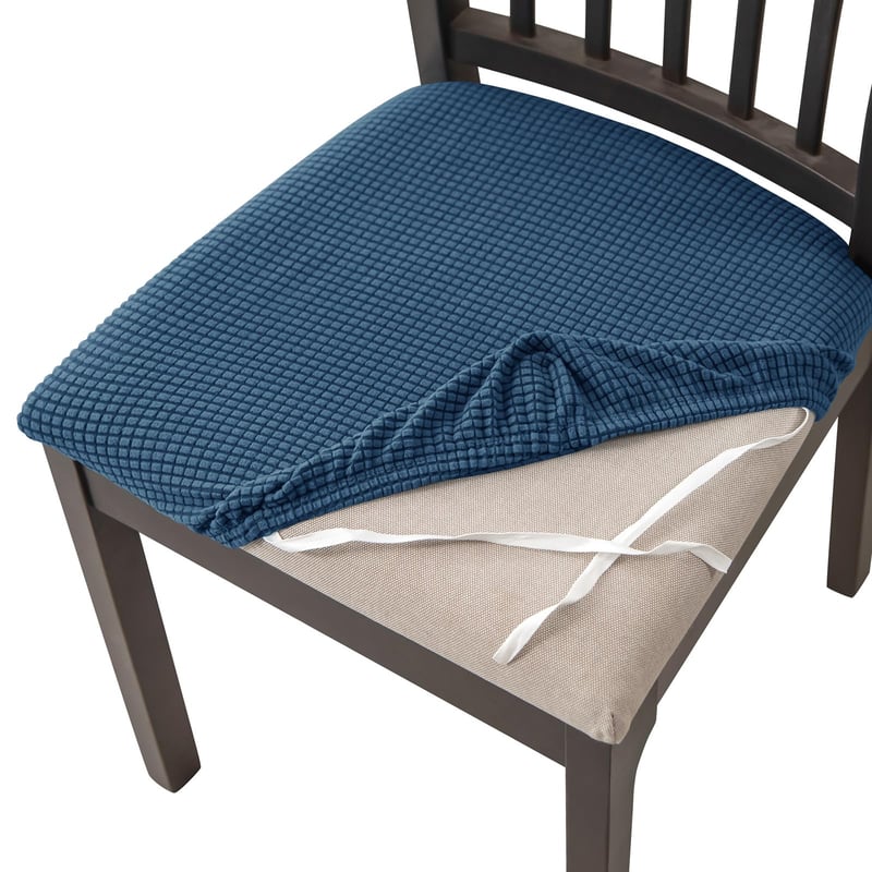 Husă elastică pentru scaun din jacquard HOMECOVER, set de 4 bucăți - Albastru, detașabilă și lavabilă, pentru restaurant, bucătărie, birou și hotel