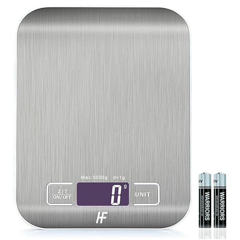 Digitálna kuchynská váha HomeFashion s nosnosťou 5000 g a presnosťou 1 g, LCD displej, nerezová plocha, 6 merných jednotiek, funkcia TARA, ideálna na pečenie a varenie