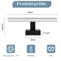 Homefire LED kupaonska rasvjeta za ogledalo 30 cm 6W, svjetiljka za montažu na ogledalo, 4000K neutralno bijelo svjetlo 5