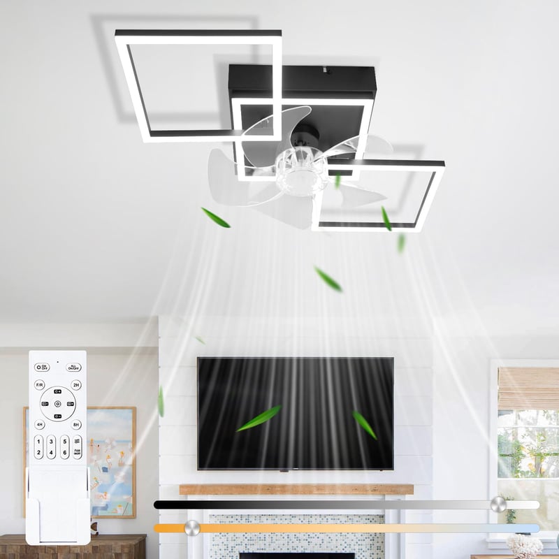 Moderný stropný ventilátor so svetlom Homefire 68 cm – LED stropný ventilátor so 6 rýchlosťami, stmievateľný, s diaľkovým ovládaním a časovačom, denné svetlo