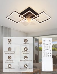 Moderný stropný ventilátor so svetlom Homefire 68 cm – LED stropný ventilátor so 6 rýchlosťami, stmievateľný, s diaľkovým ovládaním a časovačom, denné svetlo 9