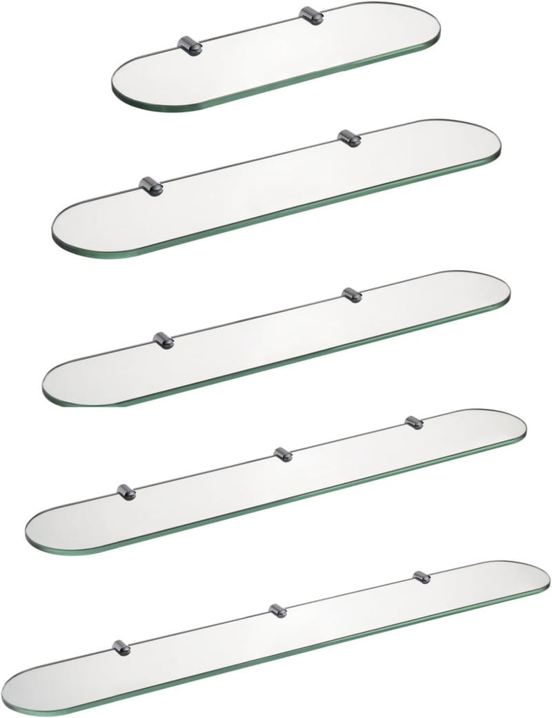 Raft de perete din sticlă securizată HomeHeng 8 mm, cu cleme de fixare cromate, transparent, 35 x 12 cm, pentru baie